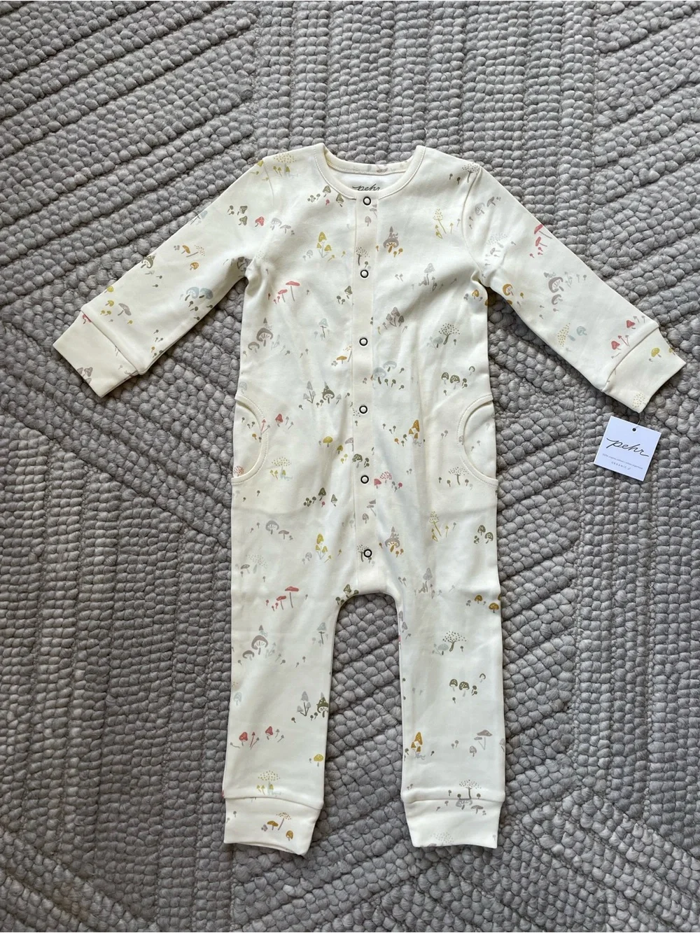 NWT Pehr placket romper - mini mushrooms print - 12-18 months